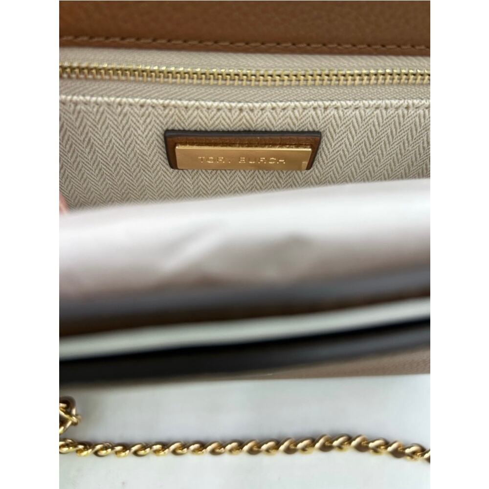 Women's TORY BURCH BRITTEN shoulder bag crafted in moose brown leather/ gold - Picture 9 of 10